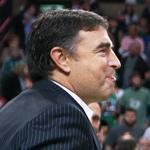 Celtics owner Wyc Grousbeck (left), shown greeting former Celtic Paul Pierce before a game at TD Garden, is optimistic about the franchise’s future.